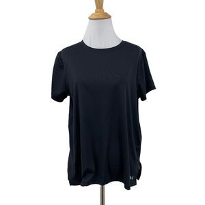 Under Armour T Shirt Womens M Medium Black Stretch Loose Crew Neck Short Sleeve